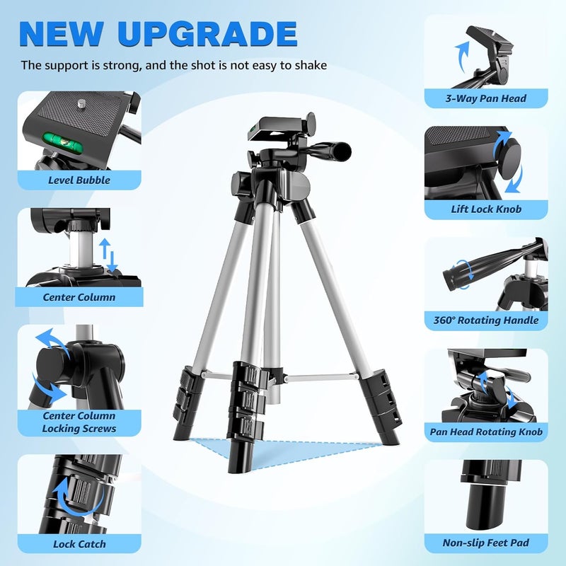 Lusweimi Phone Tripod, 44-inch iPhone Tripod with Phone Holder Mount/Wireless Remote for Ringlight/Camera/Webcam/GoPro, Tabletop Lightweight Stand for iOS/Android/Smartphone - Image 3